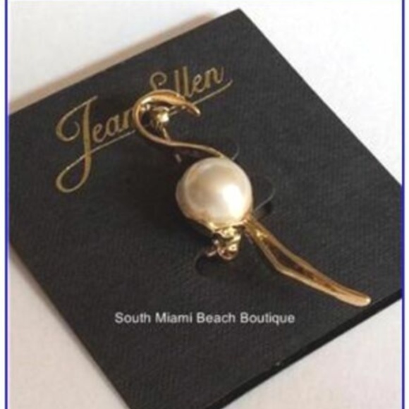 Gold Pearl Flamingo Pin Brooch White Tropical - Picture 2 of 7